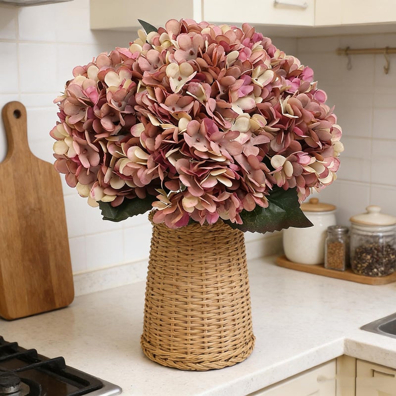 Kimura's Cabin 6pcs Fake Hydrangea Flowers Vintage Artificial Silk Hydrangeas Bouquets Faux Hydrangea with Stems for Autumn Wedding Party Home Garden Table Center Decoration (Pink Purple) - Image 5